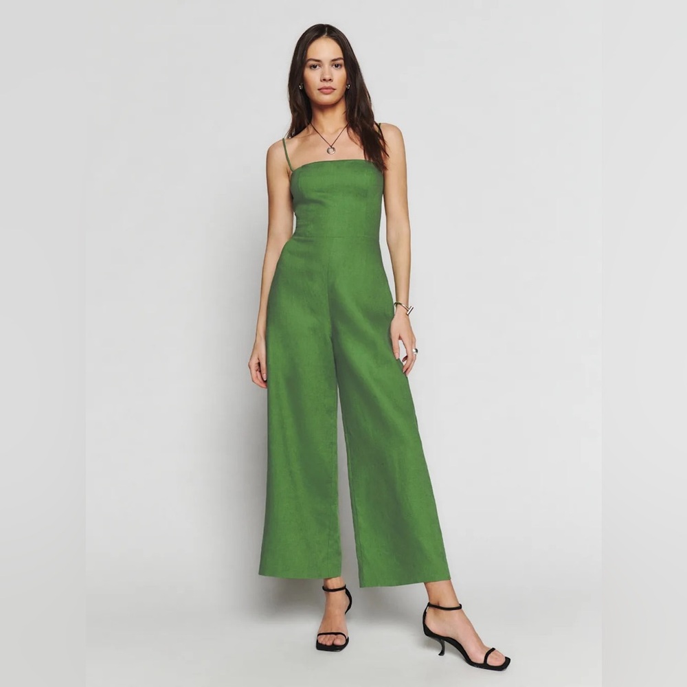Reformation Overland Linen Green Jumpsuit
